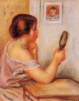 皮埃爾 奧古斯特 雷諾阿 Gabrielle Holding a Mirror with a Portrait of Coco